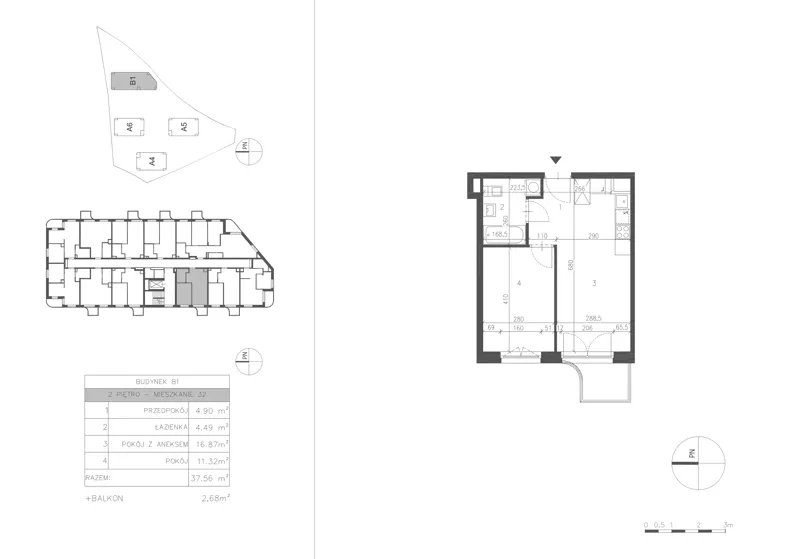 2 pokoje, mieszkanie 37,58 m², piętro 2, oferta nr 21C.32, Osiedle Albatrosów II, Kraków, Podgórze, Rybitwy, ul. Albatrosów 21