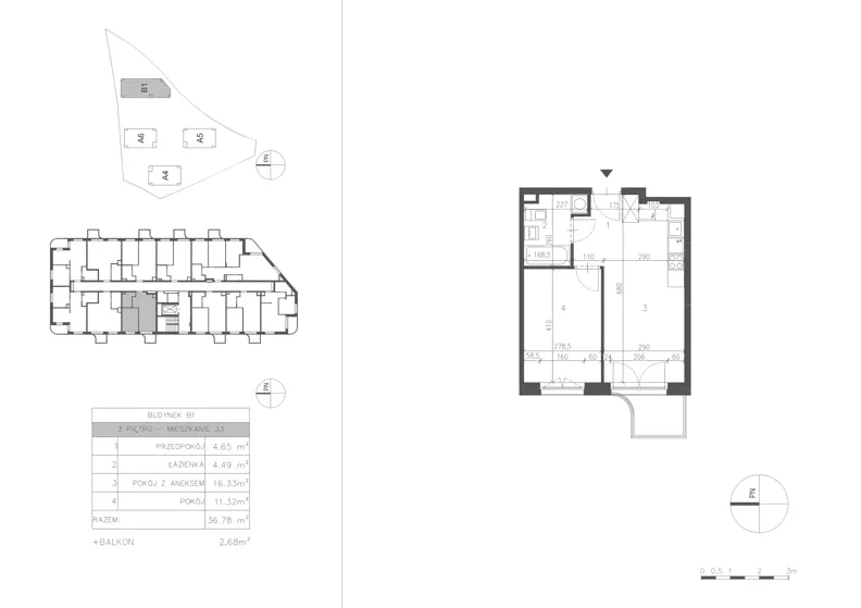 2 pokoje, mieszkanie 36,79 m², piętro 3, oferta nr 21C.33, Osiedle Albatrosów II, Kraków, Podgórze, Rybitwy, ul. Albatrosów 21