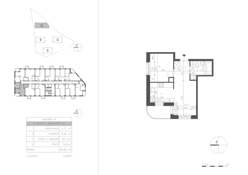 2 pokoje, mieszkanie 38,55 m², piętro 3, oferta nr 21C.35, Osiedle Albatrosów II, Kraków, Podgórze, Rybitwy, ul. Albatrosów 21