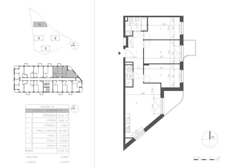 4 pokoje, mieszkanie 77,61 m², piętro 3, oferta nr 21C.40, Osiedle Albatrosów II, Kraków, Podgórze, Rybitwy, ul. Albatrosów 21