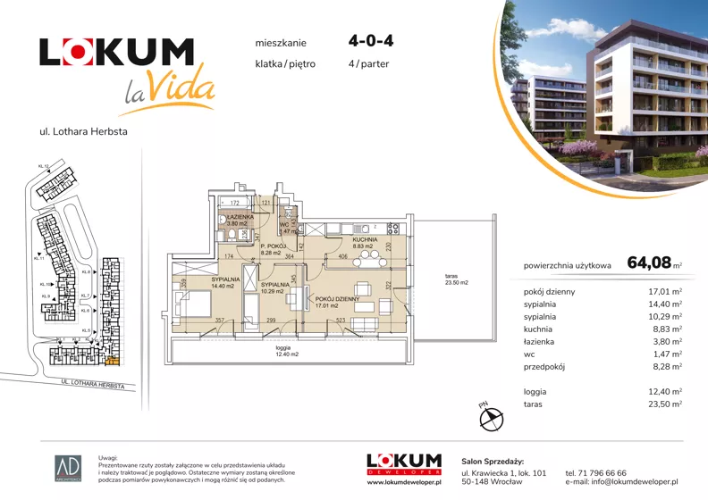 3 pokoje, mieszkanie 63,89 m², parter, oferta nr 4-0-4, Lokum la Vida, Wrocław, Sołtysowice, ul. Lothara Herbsta
