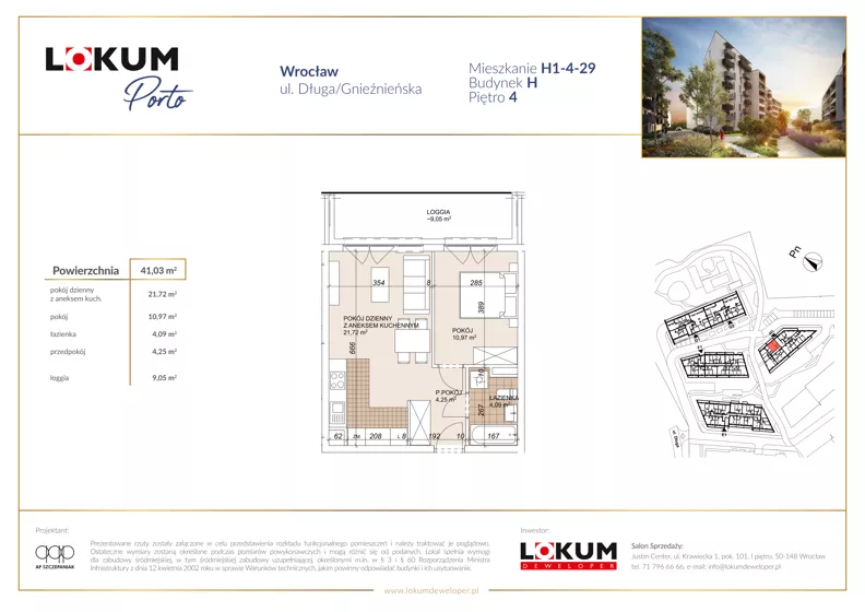 2 pokoje, mieszkanie 41,12 m², piętro 4, oferta nr H1-4-29, Lokum Porto Etap VI, Wrocław, Szczepin, ul. Długa/Gnieźnieńska