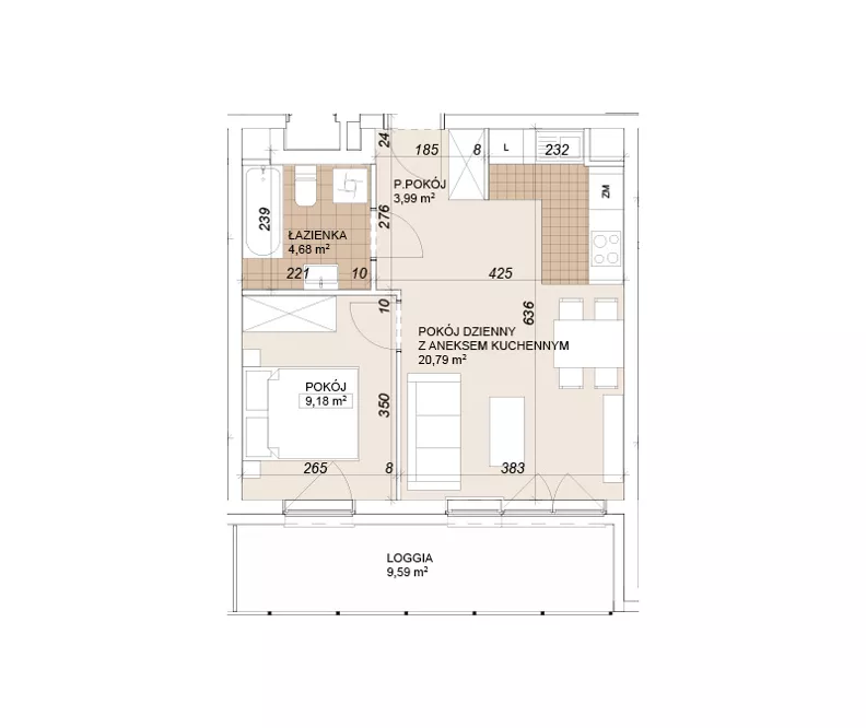 2 pokoje, mieszkanie 38,63 m², parter, oferta nr E1-0-9, Lokum Porto Etap VI, Wrocław, Szczepin, ul. Długa/Gnieźnieńska