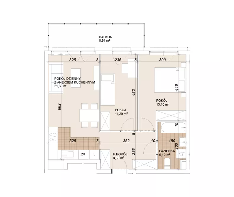 3 pokoje, mieszkanie 59,15 m², piętro 2, oferta nr E1-2-29, Lokum Porto Etap VI, Wrocław, Szczepin, ul. Długa/Gnieźnieńska