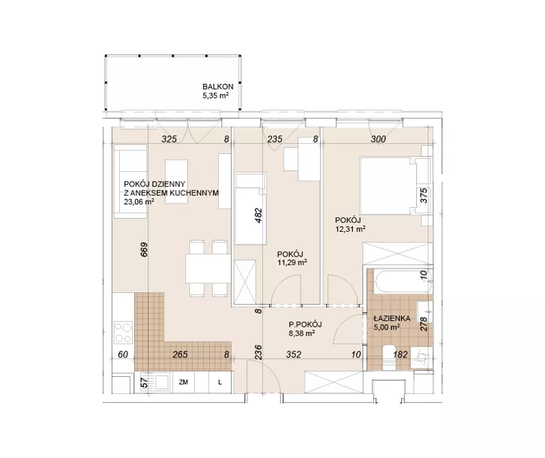 3 pokoje, mieszkanie 59,90 m², piętro 2, oferta nr E1-2-30, Lokum Porto Etap VI, Wrocław, Szczepin, ul. Długa/Gnieźnieńska