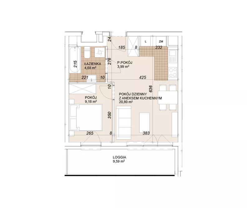 2 pokoje, mieszkanie 38,52 m², piętro 2, oferta nr E1-2-34, Lokum Porto Etap VI, Wrocław, Szczepin, ul. Długa/Gnieźnieńska