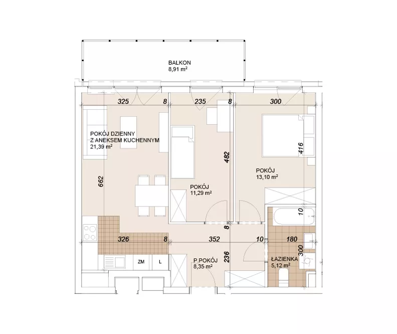3 pokoje, mieszkanie 59,29 m², piętro 4, oferta nr E1-4-55, Lokum Porto Etap VI, Wrocław, Szczepin, ul. Długa/Gnieźnieńska