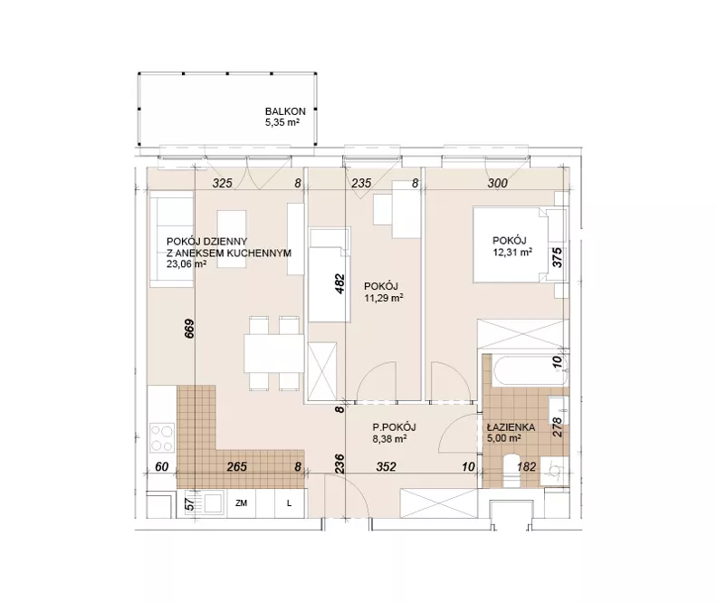 3 pokoje, mieszkanie 60,03 m², piętro 4, oferta nr E1-4-56, Lokum Porto Etap VI, Wrocław, Szczepin, ul. Długa/Gnieźnieńska