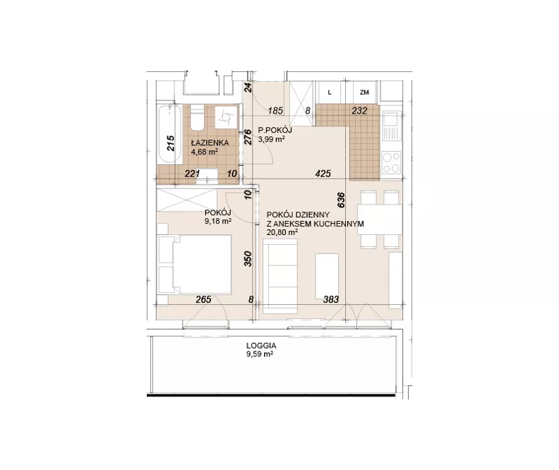 2 pokoje, mieszkanie 38,68 m², piętro 4, oferta nr E1-4-60, Lokum Porto Etap VI, Wrocław, Szczepin, ul. Długa/Gnieźnieńska