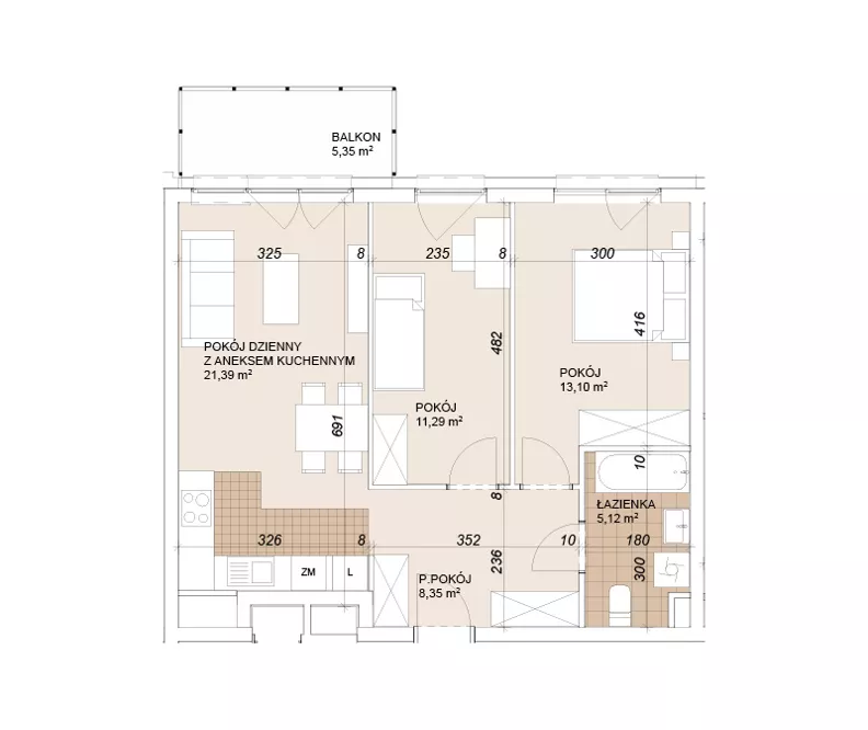 3 pokoje, mieszkanie 59,19 m², piętro 5, oferta nr E1-5-66, Lokum Porto Etap VI, Wrocław, Szczepin, ul. Długa/Gnieźnieńska