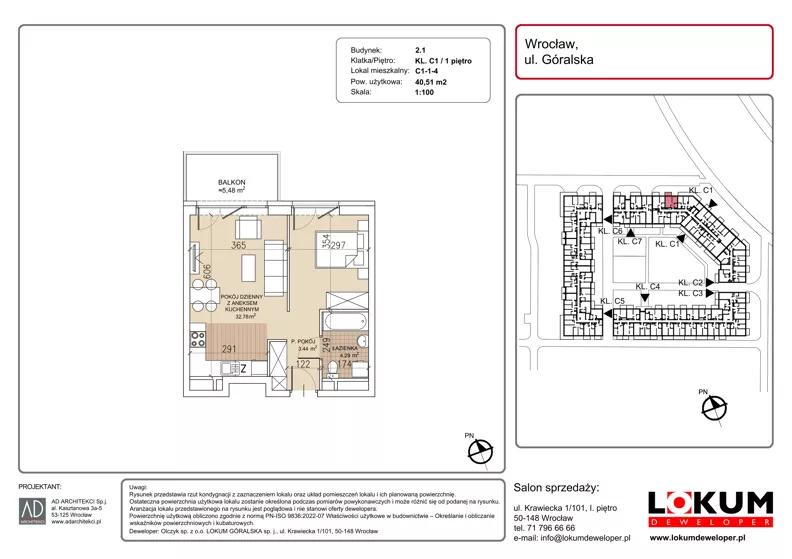 1 pokój, mieszkanie 40,51 m², piętro 1, oferta nr C1-1-4, Lokum Soho, Wrocław, Stare Miasto, ul. Góralska