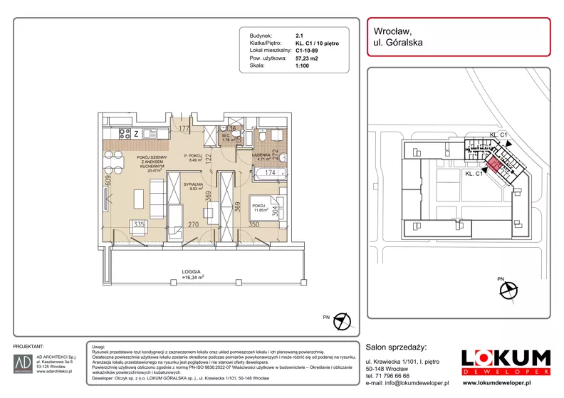 3 pokoje, mieszkanie 57,23 m², piętro 10, oferta nr C1-10-89, Lokum Soho, Wrocław, Stare Miasto, ul. Góralska