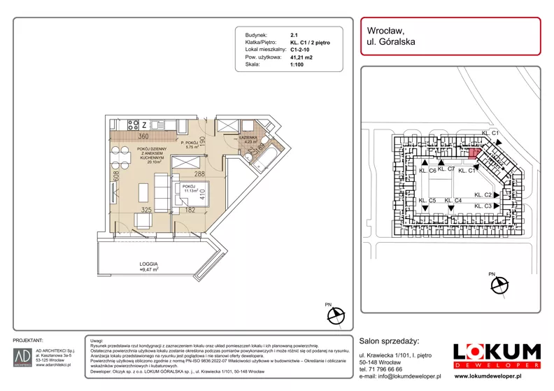 2 pokoje, mieszkanie 41,21 m², piętro 2, oferta nr C1-2-10, Lokum Soho, Wrocław, Stare Miasto, ul. Góralska