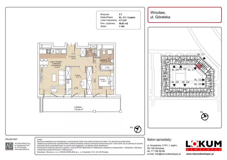 3 pokoje, mieszkanie 56,67 m², piętro 3, oferta nr C1-3-27, Lokum Soho, Wrocław, Stare Miasto, ul. Góralska