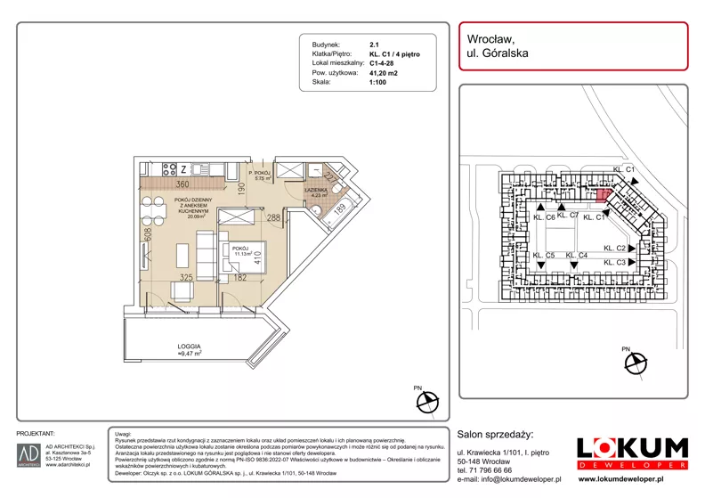 2 pokoje, mieszkanie 41,20 m², piętro 4, oferta nr C1-4-28, Lokum Soho, Wrocław, Stare Miasto, ul. Góralska