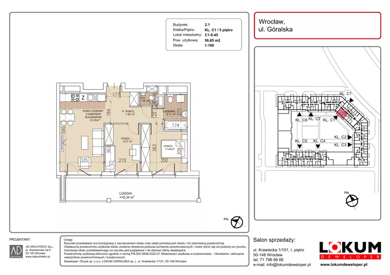 3 pokoje, mieszkanie 56,65 m², piętro 5, oferta nr C1-5-45, Lokum Soho, Wrocław, Stare Miasto, ul. Góralska