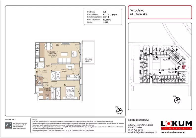 3 pokoje, mieszkanie 53,61 m², piętro 1, oferta nr C2-1-4, Lokum Soho, Wrocław, Stare Miasto, ul. Góralska