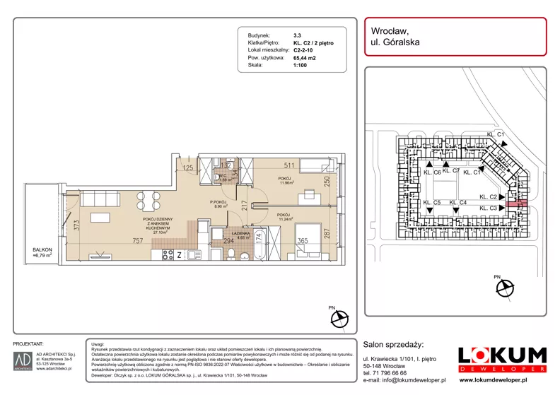 3 pokoje, mieszkanie 65,44 m², piętro 2, oferta nr C2-2-10, Lokum Soho, Wrocław, Stare Miasto, ul. Góralska