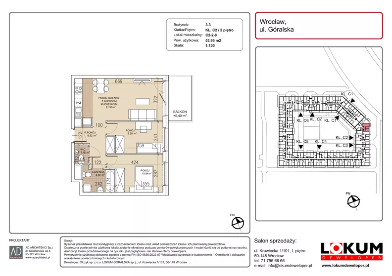 3 pokoje, mieszkanie 53,99 m², piętro 2, oferta nr C2-2-8, Lokum Soho, Wrocław, Stare Miasto, ul. Góralska