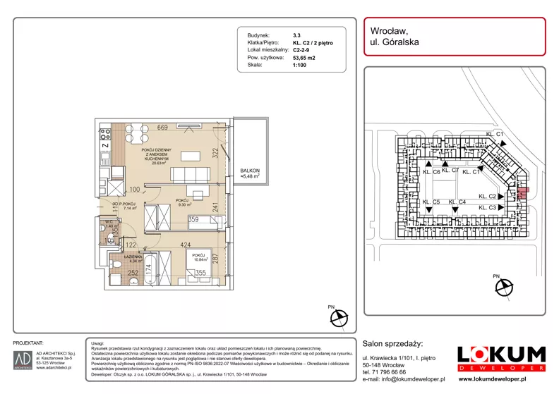 3 pokoje, mieszkanie 53,65 m², piętro 2, oferta nr C2-2-9, Lokum Soho, Wrocław, Stare Miasto, ul. Góralska