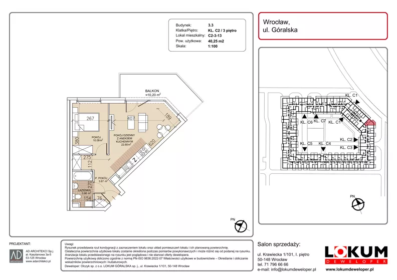 2 pokoje, mieszkanie 40,25 m², piętro 3, oferta nr C2-3-13, Lokum Soho, Wrocław, Stare Miasto, ul. Góralska