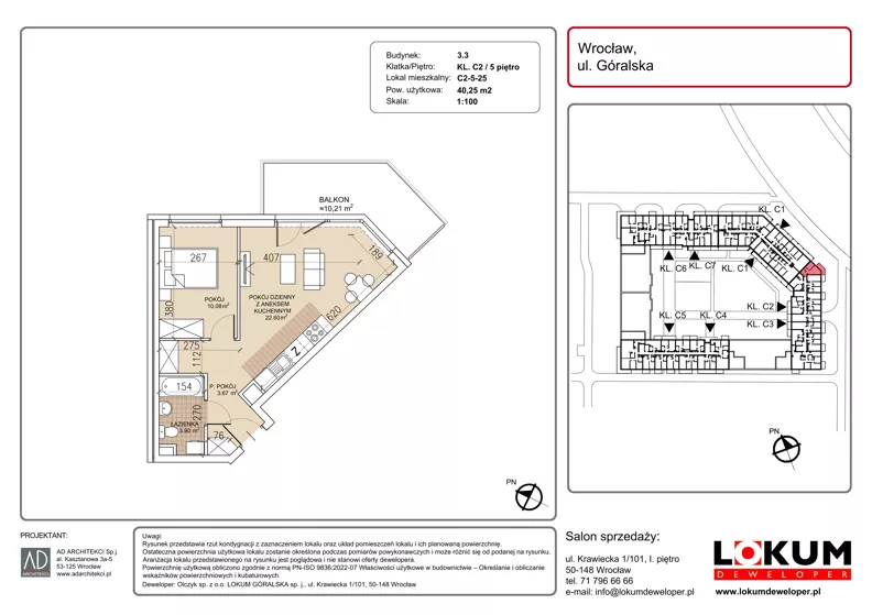 2 pokoje, mieszkanie 40,25 m², piętro 5, oferta nr C2-5-25, Lokum Soho, Wrocław, Stare Miasto, ul. Góralska