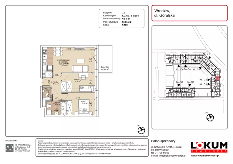 3 pokoje, mieszkanie 53,65 m², piętro 5, oferta nr C2-5-27, Lokum Soho, Wrocław, Stare Miasto, ul. Góralska