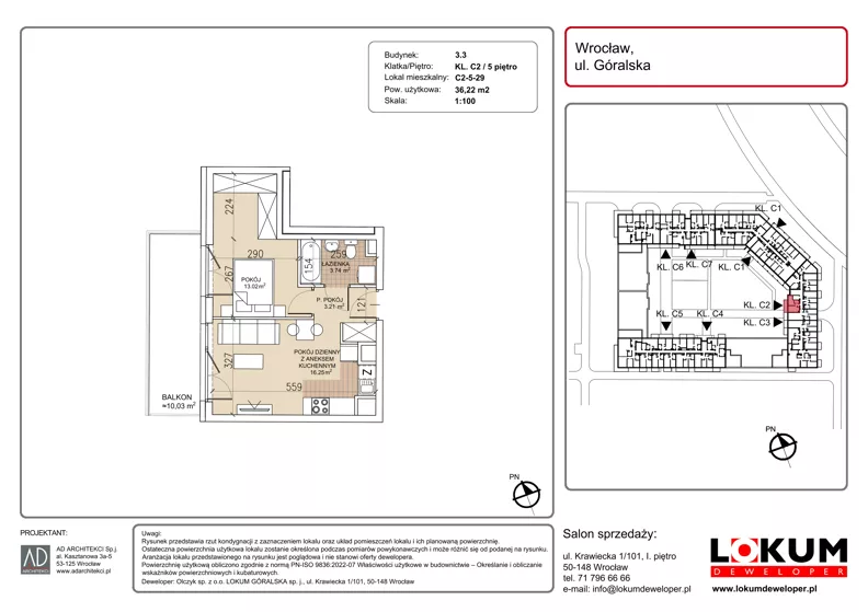 2 pokoje, mieszkanie 36,22 m², piętro 5, oferta nr C2-5-29, Lokum Soho, Wrocław, Stare Miasto, ul. Góralska