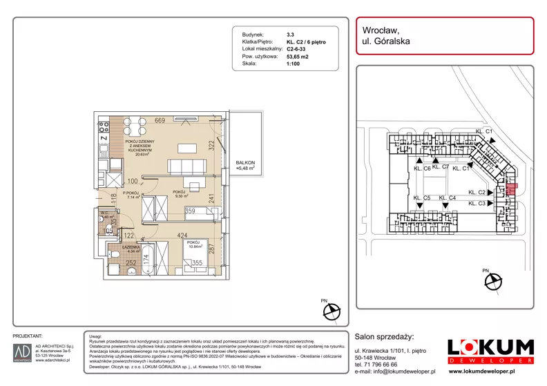 3 pokoje, mieszkanie 53,65 m², piętro 6, oferta nr C2-6-33, Lokum Soho, Wrocław, Stare Miasto, ul. Góralska