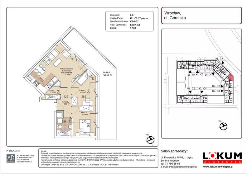 3 pokoje, mieszkanie 53,87 m², piętro 7, oferta nr C2-7-37, Lokum Soho, Wrocław, Stare Miasto, ul. Góralska
