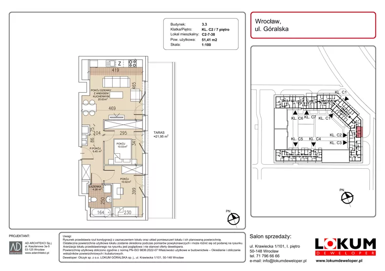 3 pokoje, mieszkanie 51,41 m², piętro 7, oferta nr C2-7-38, Lokum Soho, Wrocław, Stare Miasto, ul. Góralska