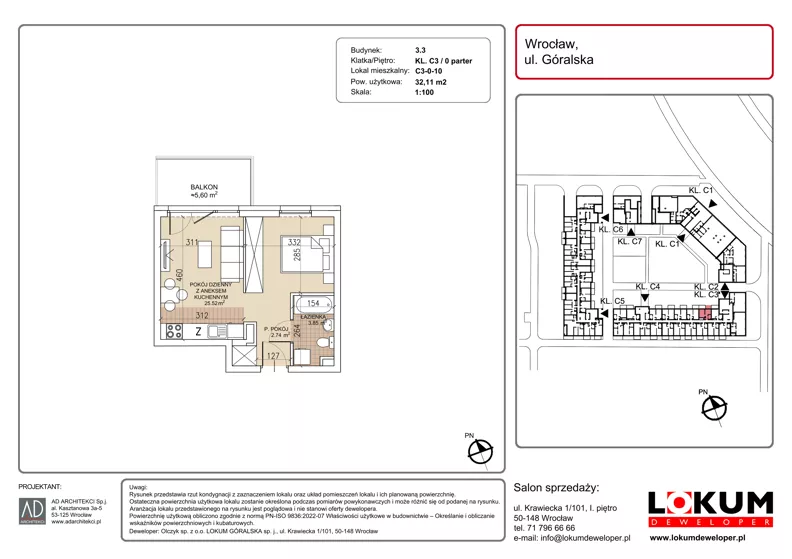 1 pokój, mieszkanie 32,11 m², parter, oferta nr C3-0-10, Lokum Soho, Wrocław, Stare Miasto, ul. Góralska