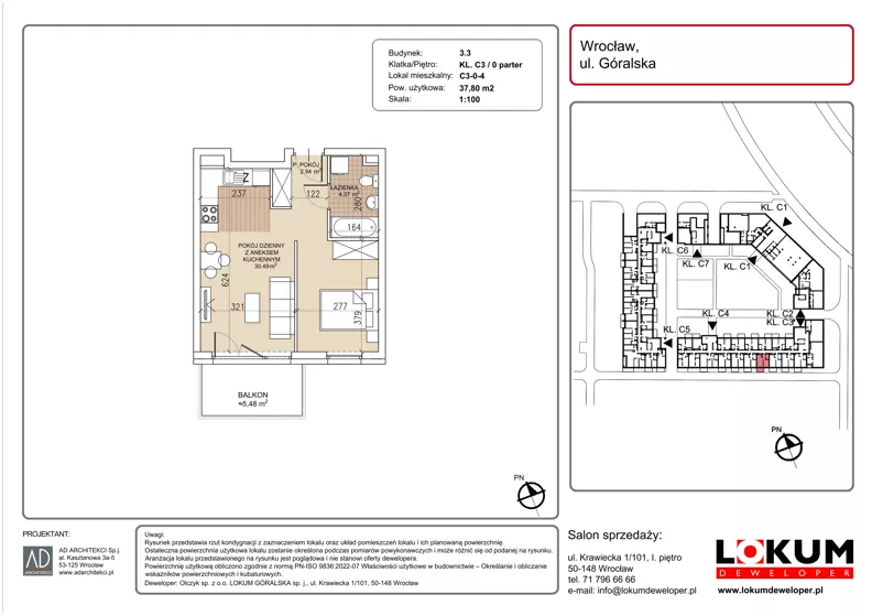 1 pokój, mieszkanie 37,80 m², parter, oferta nr C3-0-4, Lokum Soho, Wrocław, Stare Miasto, ul. Góralska