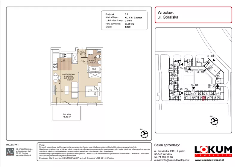 1 pokój, mieszkanie 37,70 m², parter, oferta nr C3-0-5, Lokum Soho, Wrocław, Stare Miasto, ul. Góralska