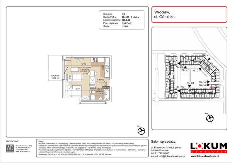1 pokój, mieszkanie 28,07 m², piętro 1, oferta nr C3-1-12, Lokum Soho, Wrocław, Stare Miasto, ul. Góralska