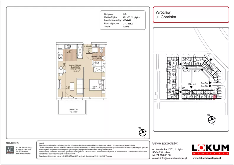 1 pokój, mieszkanie 37,70 m², piętro 1, oferta nr C3-1-16, Lokum Soho, Wrocław, Stare Miasto, ul. Góralska
