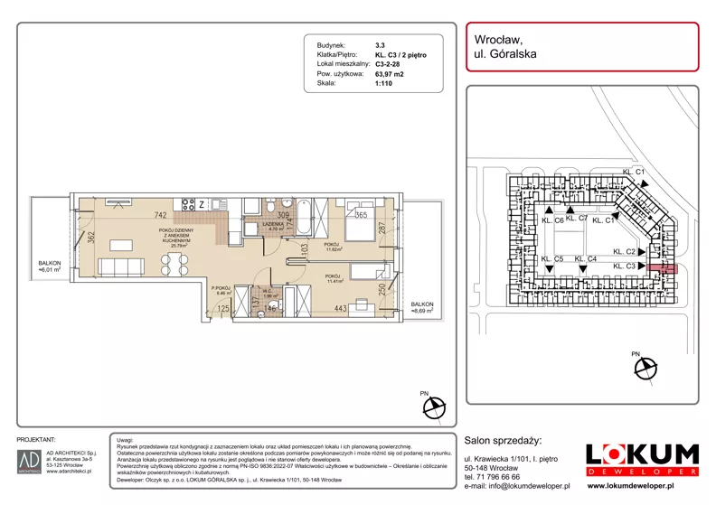 3 pokoje, mieszkanie 63,97 m², piętro 2, oferta nr C3-2-28, Lokum Soho, Wrocław, Stare Miasto, ul. Góralska