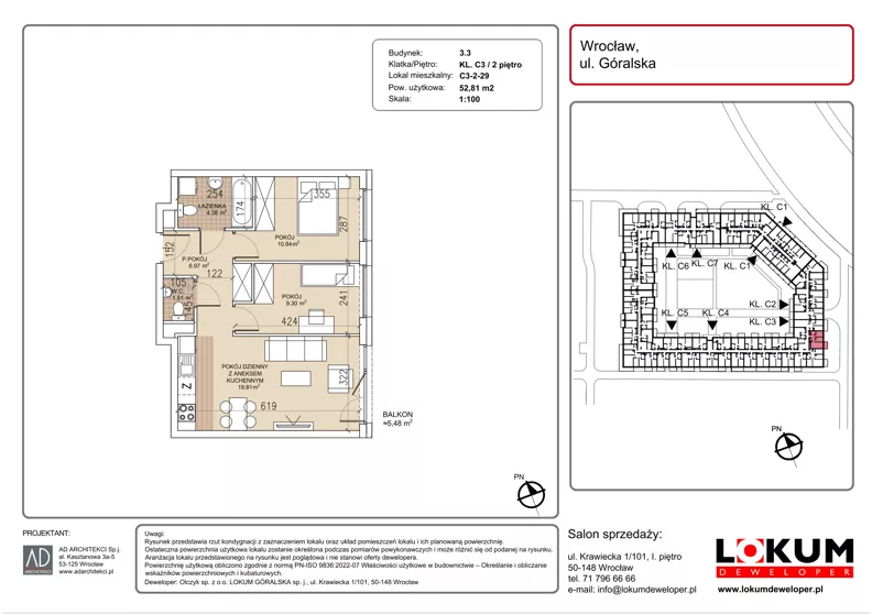 3 pokoje, mieszkanie 52,81 m², piętro 2, oferta nr C3-2-29, Lokum Soho, Wrocław, Stare Miasto, ul. Góralska
