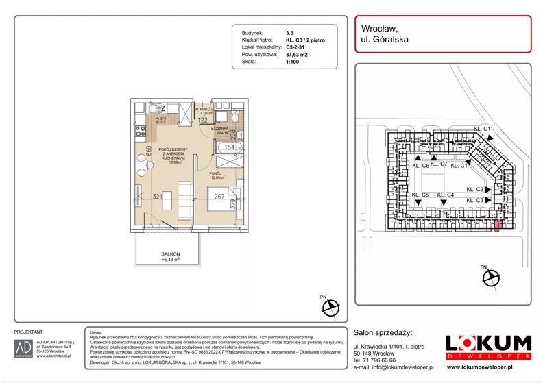 2 pokoje, mieszkanie 37,63 m², piętro 2, oferta nr C3-2-31, Lokum Soho, Wrocław, Stare Miasto, ul. Góralska