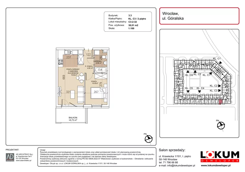 2 pokoje, mieszkanie 38,01 m², piętro 2, oferta nr C3-2-32, Lokum Soho, Wrocław, Stare Miasto, ul. Góralska