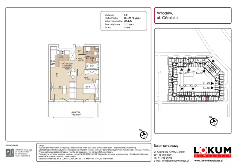 2 pokoje, mieszkanie 37,71 m², piętro 2, oferta nr C3-2-34, Lokum Soho, Wrocław, Stare Miasto, ul. Góralska
