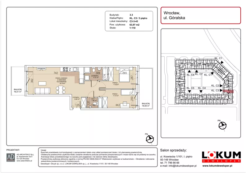 3 pokoje, mieszkanie 63,97 m², piętro 3, oferta nr C3-3-43, Lokum Soho, Wrocław, Stare Miasto, ul. Góralska
