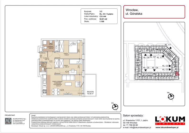 3 pokoje, mieszkanie 52,81 m², piętro 3, oferta nr C3-3-44, Lokum Soho, Wrocław, Stare Miasto, ul. Góralska