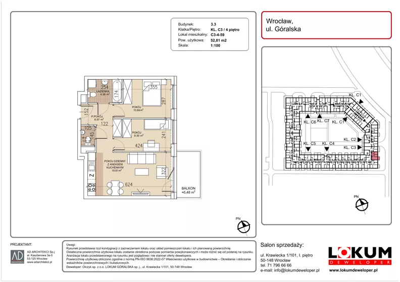 3 pokoje, mieszkanie 52,81 m², piętro 4, oferta nr C3-4-59, Lokum Soho, Wrocław, Stare Miasto, ul. Góralska
