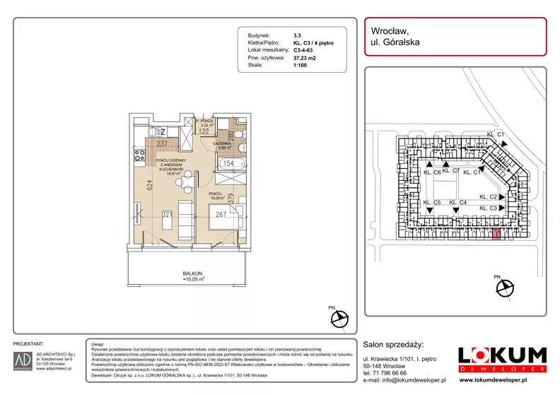 2 pokoje, mieszkanie 37,23 m², piętro 4, oferta nr C3-4-63, Lokum Soho, Wrocław, Stare Miasto, ul. Góralska