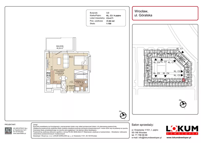 1 pokój, mieszkanie 31,62 m², piętro 4, oferta nr C3-4-71, Lokum Soho, Wrocław, Stare Miasto, ul. Góralska