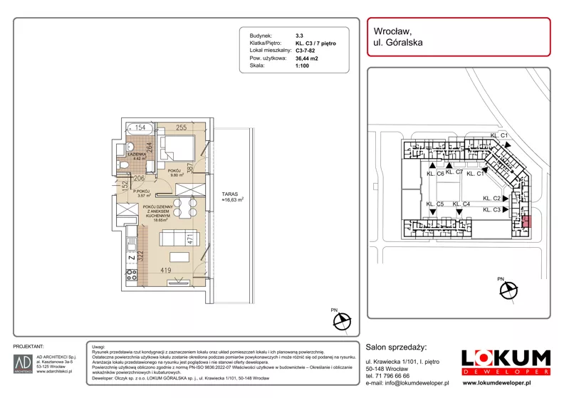 2 pokoje, mieszkanie 36,44 m², piętro 7, oferta nr C3-7-82, Lokum Soho, Wrocław, Stare Miasto, ul. Góralska