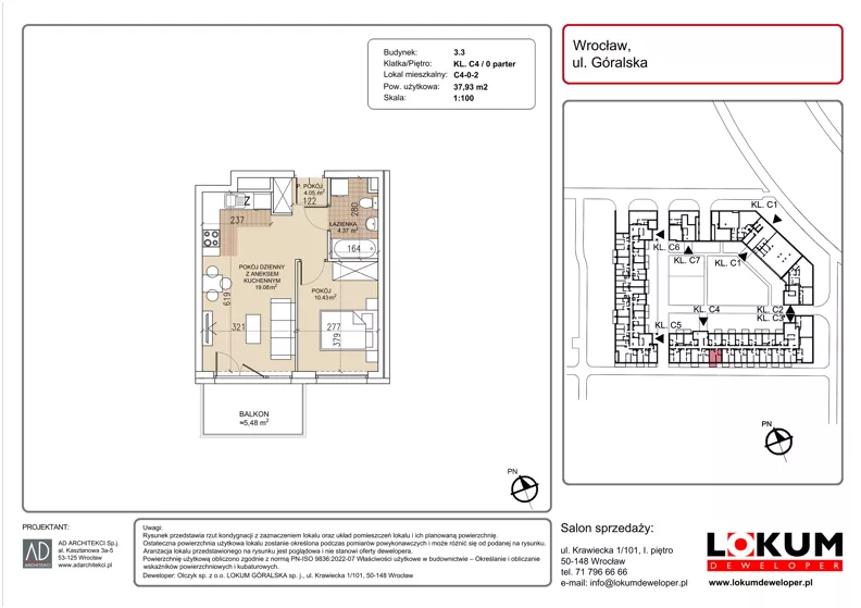 2 pokoje, mieszkanie 37,93 m², parter, oferta nr C4-0-2, Lokum Soho, Wrocław, Stare Miasto, ul. Góralska