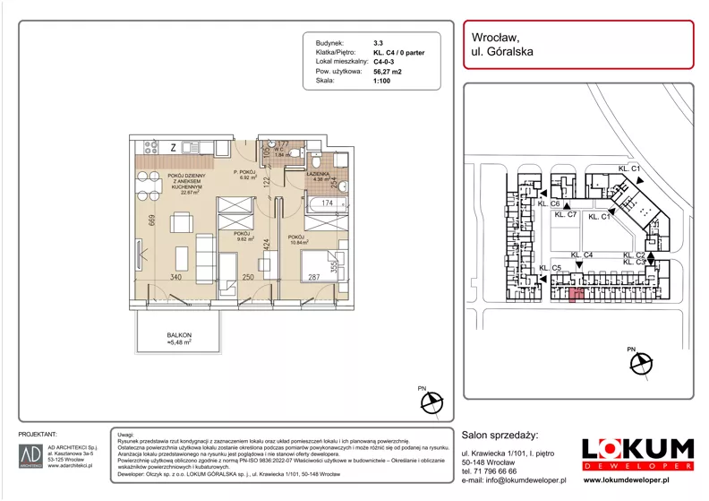 3 pokoje, mieszkanie 56,27 m², parter, oferta nr C4-0-3, Lokum Soho, Wrocław, Stare Miasto, ul. Góralska