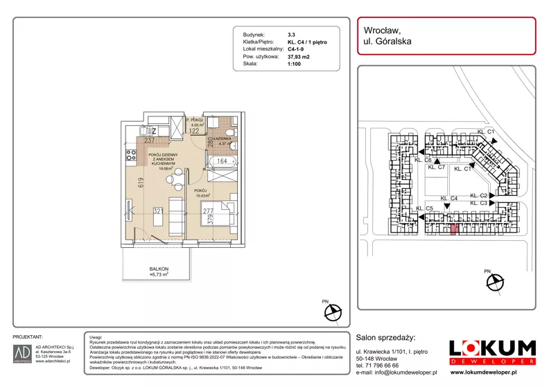 2 pokoje, mieszkanie 37,93 m², piętro 1, oferta nr C4-1-9, Lokum Soho, Wrocław, Stare Miasto, ul. Góralska